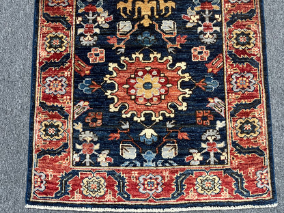 2' 7"X13 Afghan Karaja Handmade Wool Runner Rug # 14651