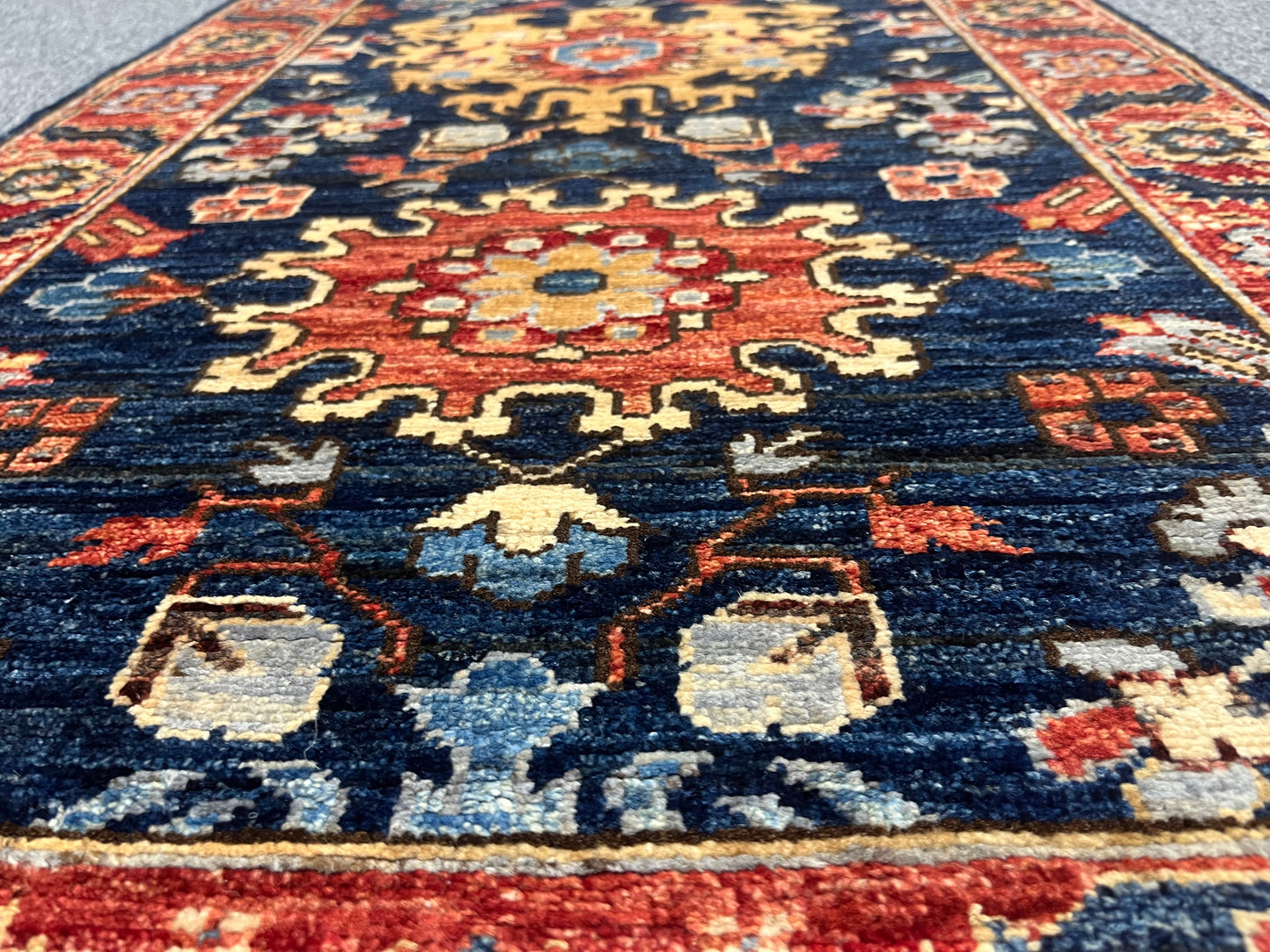 2' 7"X13 Afghan Karaja Handmade Wool Runner Rug # 14651