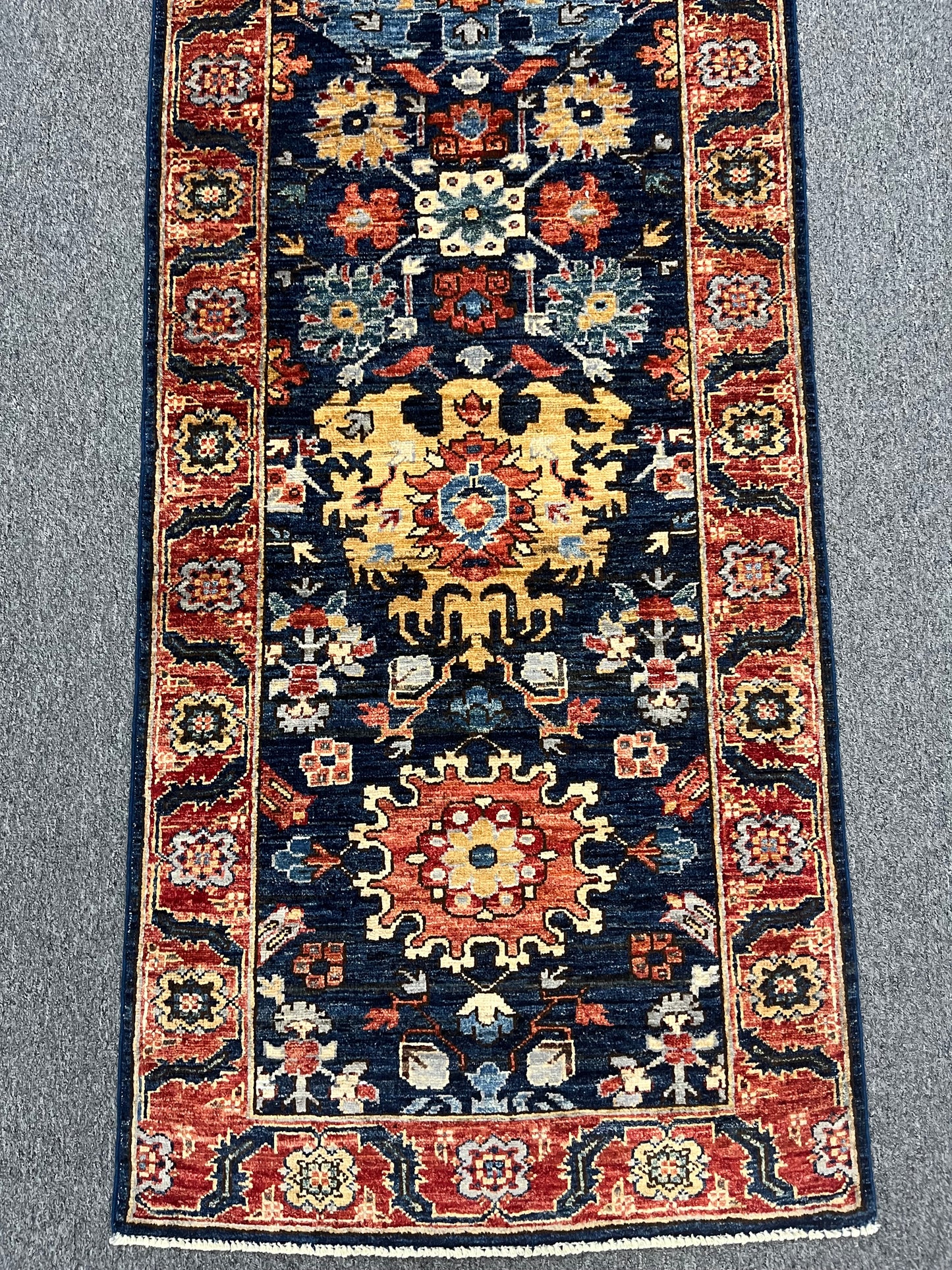 2' 7"X13 Afghan Karaja Handmade Wool Runner Rug # 14651