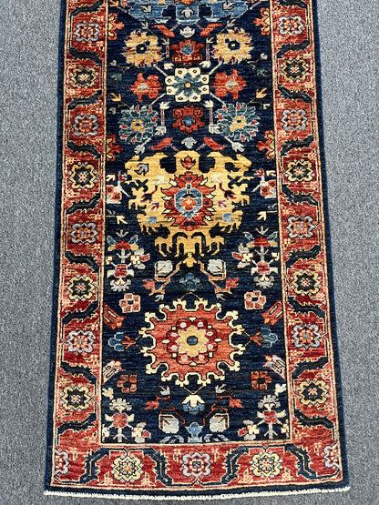2' 7"X13 Afghan Karaja Handmade Wool Runner Rug # 14651