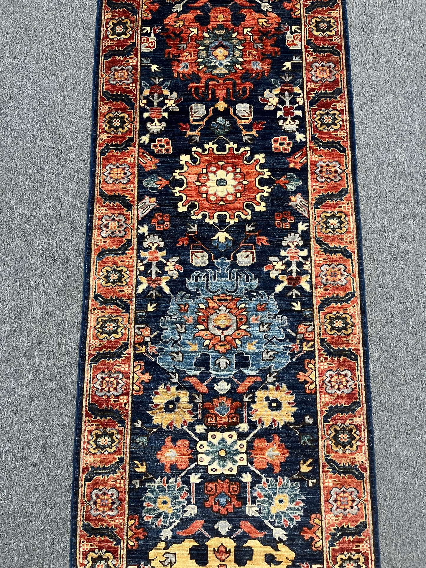 2' 7"X13 Afghan Karaja Handmade Wool Runner Rug # 14651