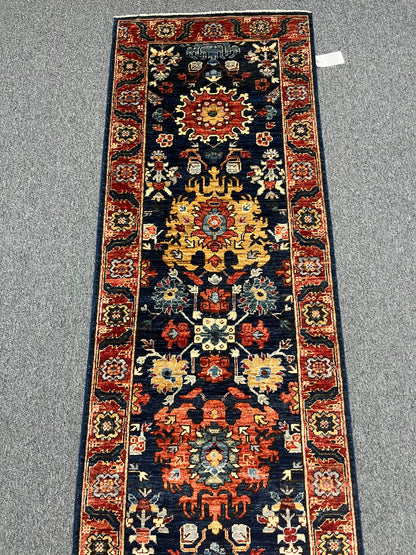 2' 7"X13 Afghan Karaja Handmade Wool Runner Rug # 14651