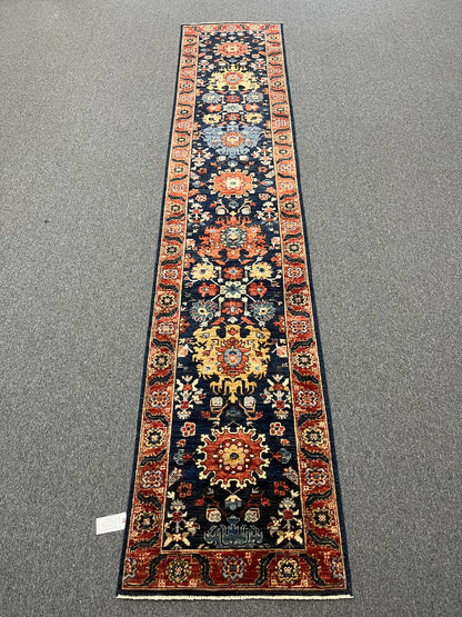 2' 7"X13 Afghan Karaja Handmade Wool Runner Rug # 14651