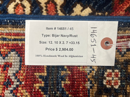 2' 7"X13 Afghan Karaja Handmade Wool Runner Rug # 14651