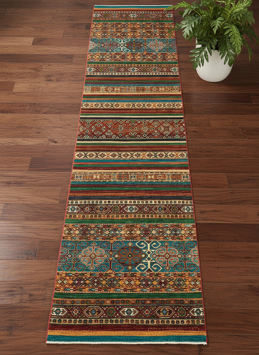 2' 9"X10 Afghan Khurjin Handmade Wool Runner Rug # 14641