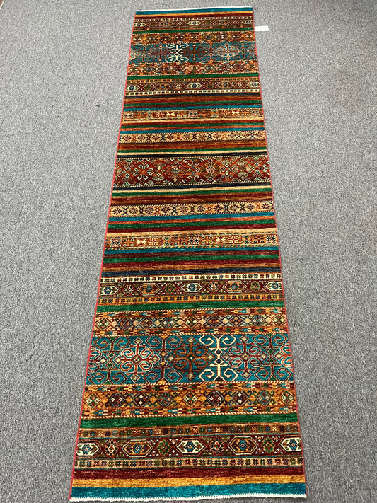 2' 9"X10 Afghan Khurjin Handmade Wool Runner Rug # 14641
