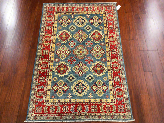 4X6 Kazak Light Blue Handmade Wool Rug # 13607