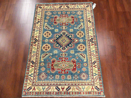 4X6 Kazak Light Blue Handmade Wool Rug # 13602