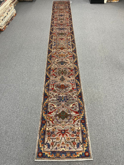 2' 9"X 23' Afghan Bijer Handmade Wool Runner Rug # 14643