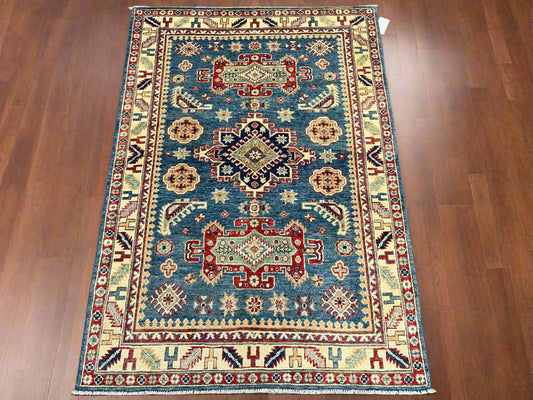 4X6 Kazak Light Blue Handmade Wool Rug # 13578