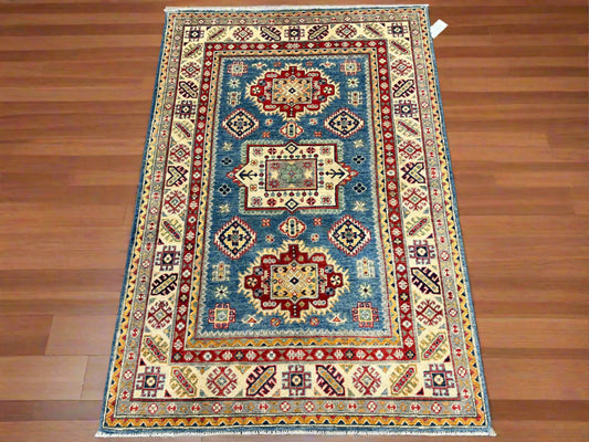 4X6 Kazak Light Blue Handmade Wool Rug # 13577