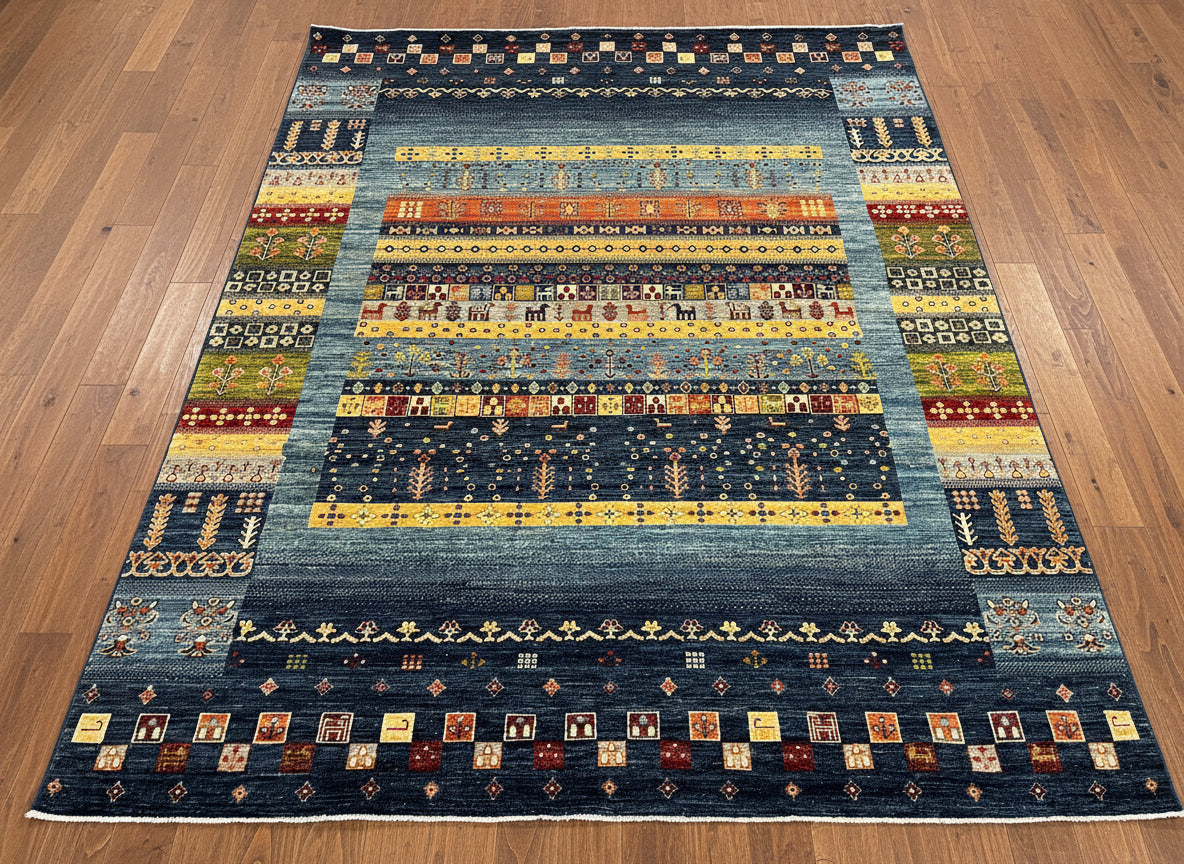 6X8 Afghan Khurjin Gabbeh Handmade Wool Rug # 14673