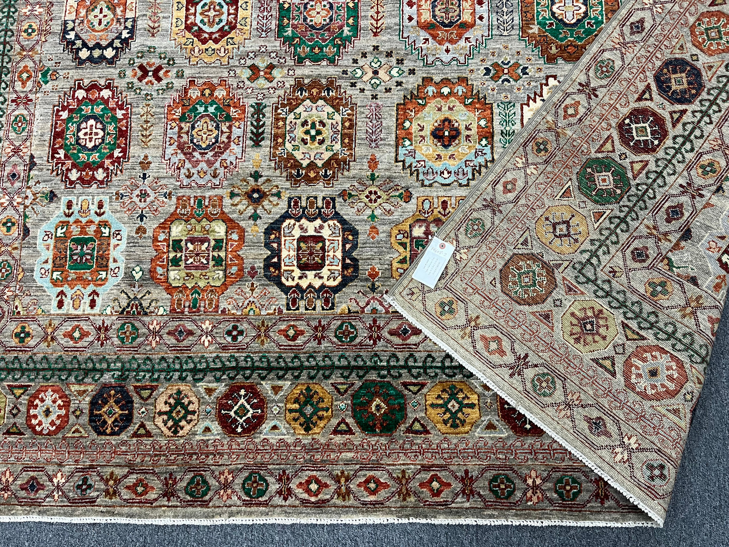 8X10 Afghan Karajah Gray/Blue Handmade Wool Rug # 14608