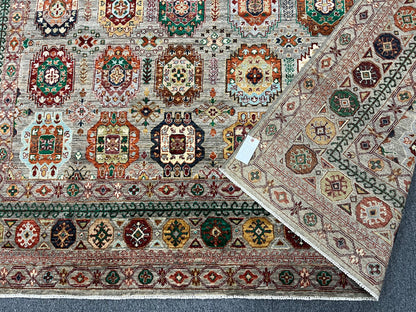 8X10 Afghan Karajah Gray/Blue Handmade Wool Rug # 14608