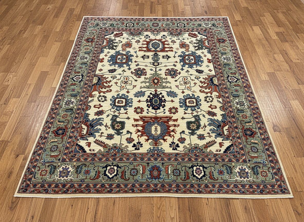 8X10 Afghan Mohal Beige Handmade Wool Rug # 14631