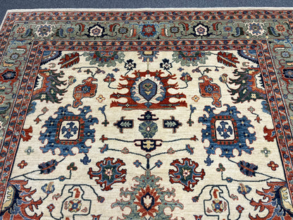 8X10 Afghan Mohal Beige Handmade Wool Rug # 14631