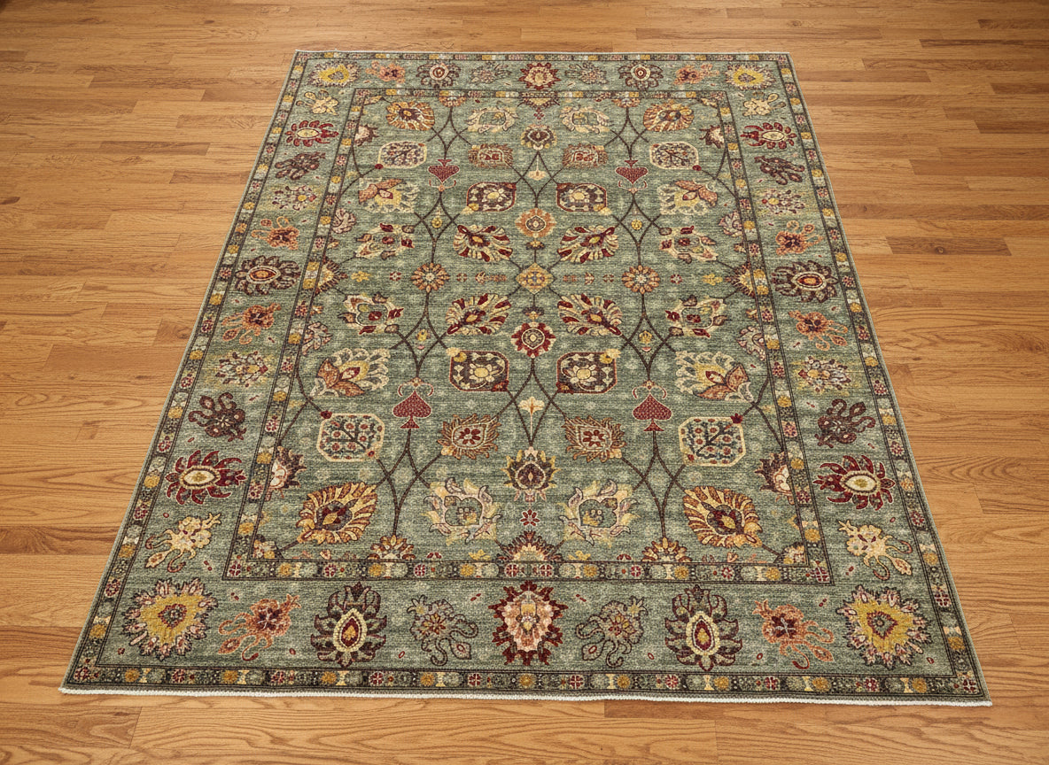 8X10 Afghan Mohal Blue Green Handmade Wool Rug # 14619