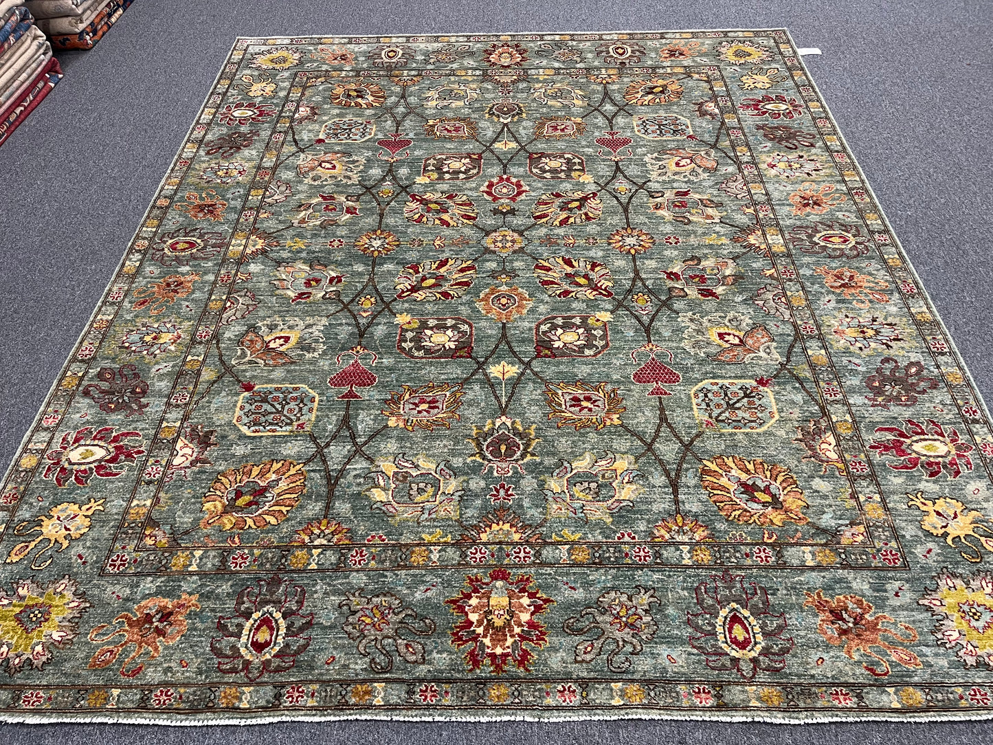 8X10 Afghan Mohal Blue Green Handmade Wool Rug # 14619