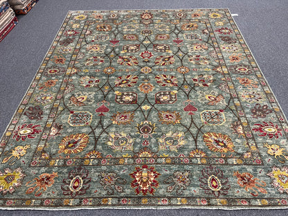 8X10 Afghan Mohal Blue Green Handmade Wool Rug # 14619