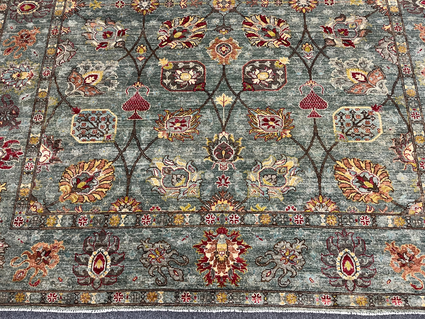 8X10 Afghan Mohal Blue Green Handmade Wool Rug # 14619