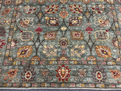 8X10 Afghan Mohal Blue Green Handmade Wool Rug # 14619