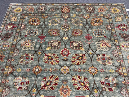 8X10 Afghan Mohal Blue Green Handmade Wool Rug # 14619