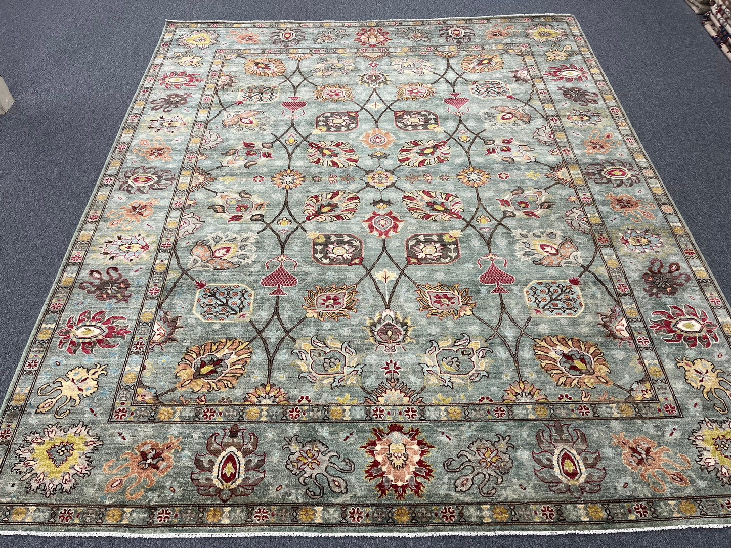 8X10 Afghan Mohal Blue Green Handmade Wool Rug # 14619