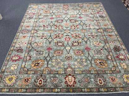 8X10 Afghan Mohal Blue Green Handmade Wool Rug # 14619