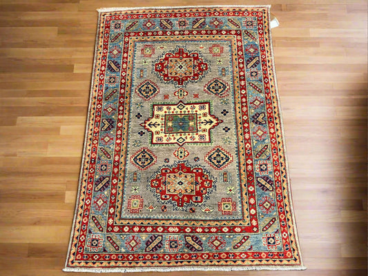 4X6 Kazak Gray brown Handmade Wool Rug # 13753