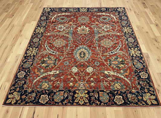 8X10 Afghan Agra Red/Navy Handmade Wool Rug # 14660