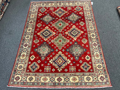 Red/Beige 5X7 Kazak Handmade Wool Rug # 13842