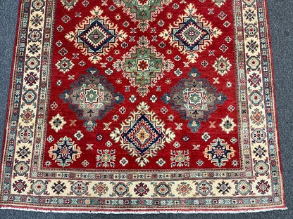 Red/Beige 5X7 Kazak Handmade Wool Rug # 13842