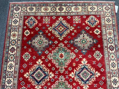 Red/Beige 5X7 Kazak Handmade Wool Rug # 13842