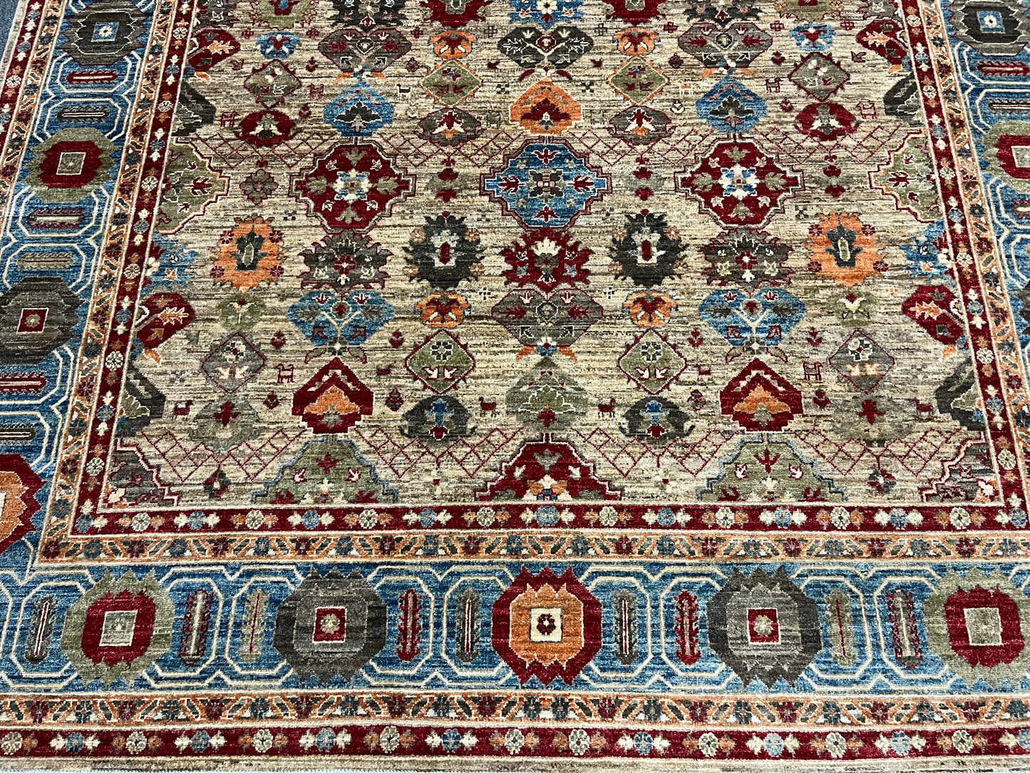 8X10 Mina khani Tribal Light Blue Handmade Wool Rug # 14670