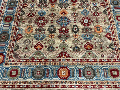 8X10 Mina khani Tribal Light Blue Handmade Wool Rug # 14670