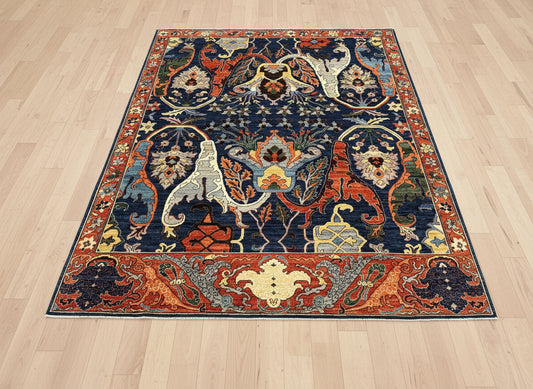 8X10 Afghan Bijer Rust/Blue Handmade Wool Rug # 14636