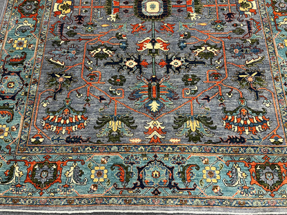 8X10 Afghan Serapi Silver/Gary Handmade Wool Rug # 14635