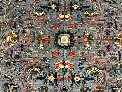 8X10 Afghan Serapi Silver/Gary Handmade Wool Rug # 14635