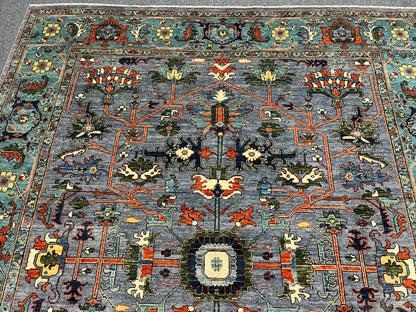 8X10 Afghan Serapi Silver/Gary Handmade Wool Rug # 14635