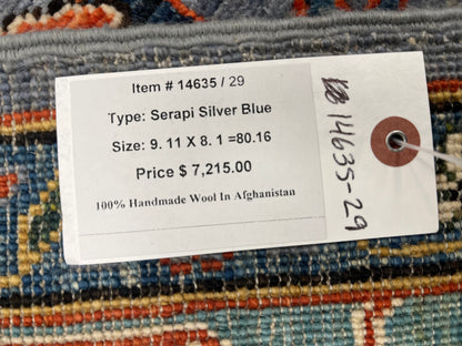 8X10 Afghan Serapi Silver/Gary Handmade Wool Rug # 14635