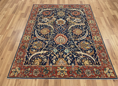 8X10 Afghan Tabrez Red/Navy Handmade Wool Rug # 14628