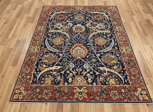 8X10 Afghan Tabrez Red/Navy Handmade Wool Rug # 14628