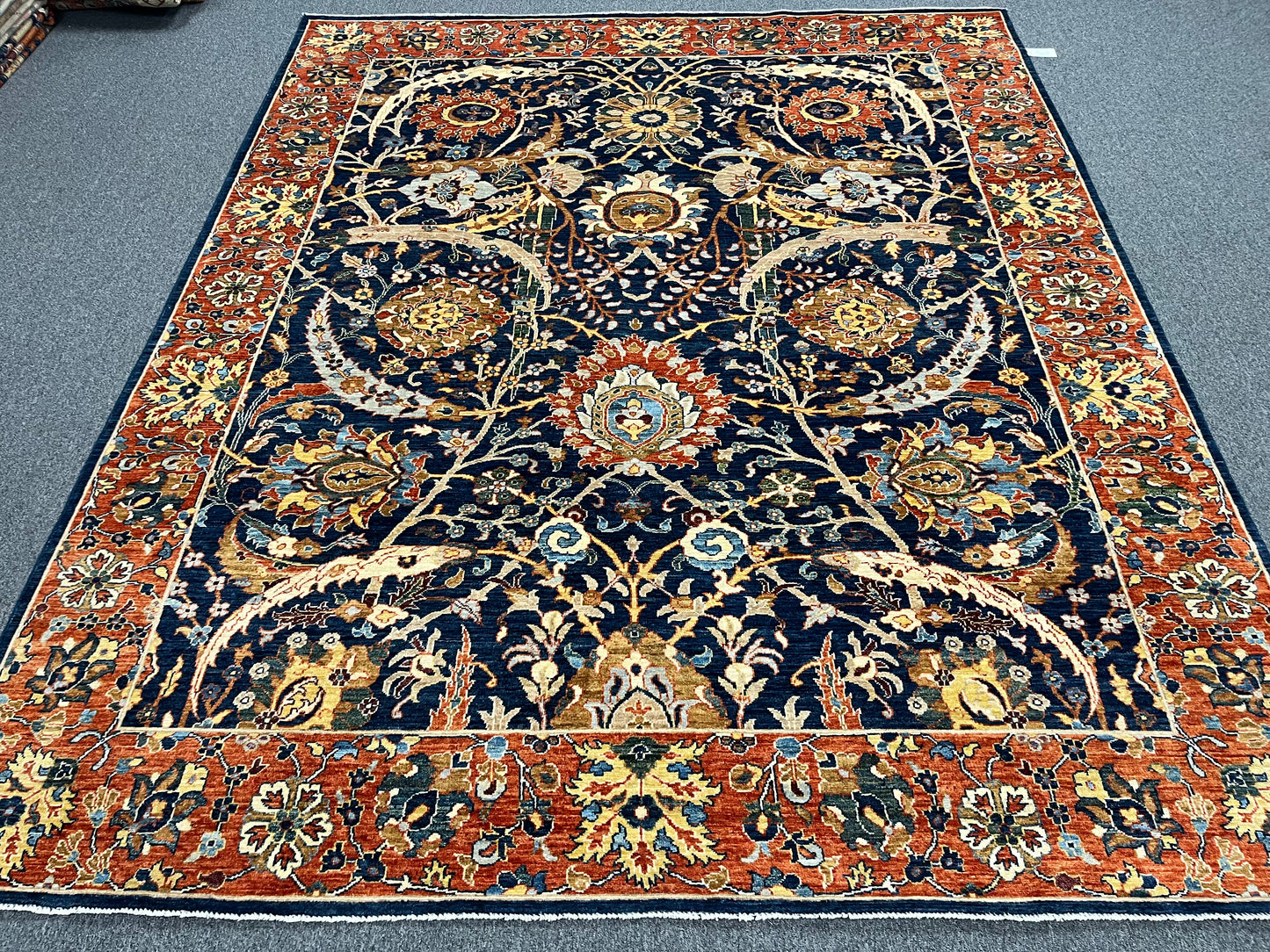 8X10 Afghan Tabrez Red/Navy Handmade Wool Rug # 14628