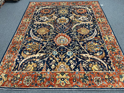 8X10 Afghan Tabrez Red/Navy Handmade Wool Rug # 14628