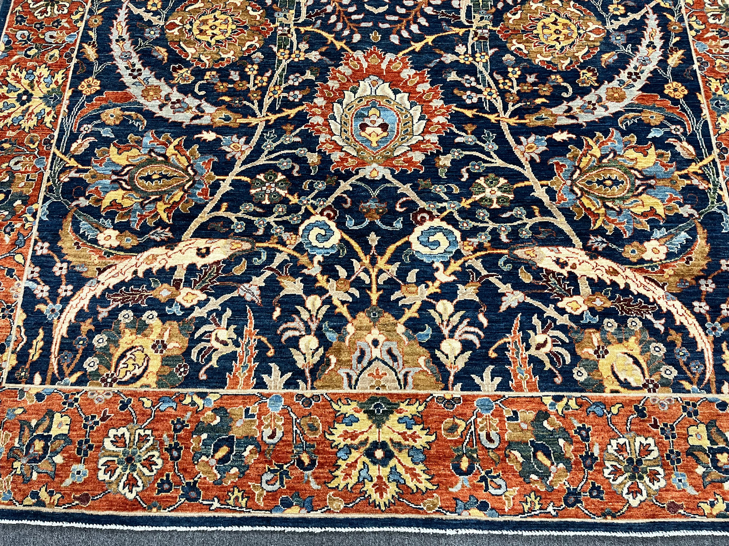 8X10 Afghan Tabrez Red/Navy Handmade Wool Rug # 14628