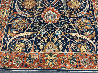 8X10 Afghan Tabrez Red/Navy Handmade Wool Rug # 14628