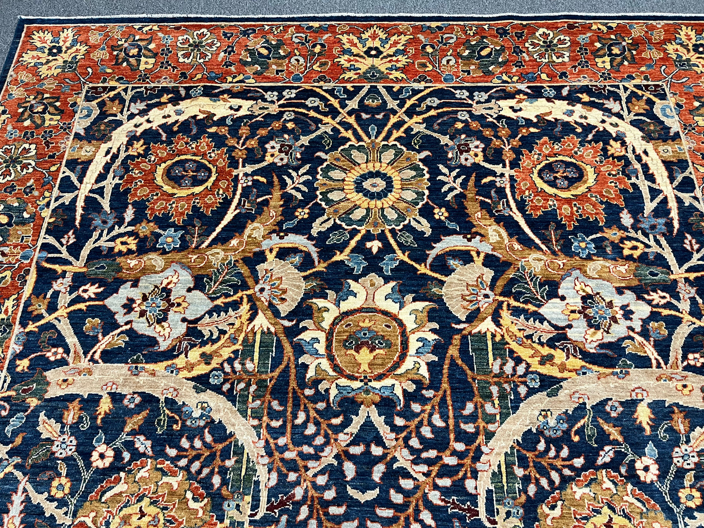 8X10 Afghan Tabrez Red/Navy Handmade Wool Rug # 14628