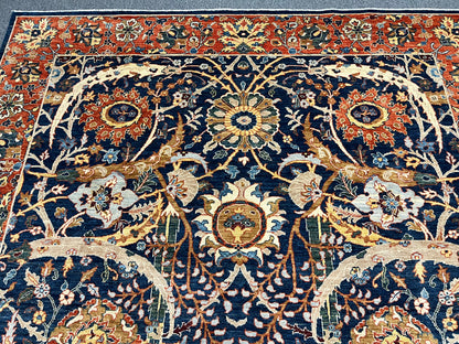 8X10 Afghan Tabrez Red/Navy Handmade Wool Rug # 14628