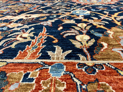 8X10 Afghan Tabrez Red/Navy Handmade Wool Rug # 14628