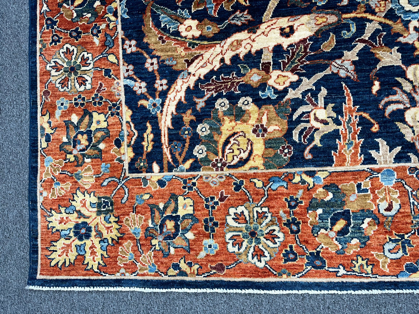 8X10 Afghan Tabrez Red/Navy Handmade Wool Rug # 14628